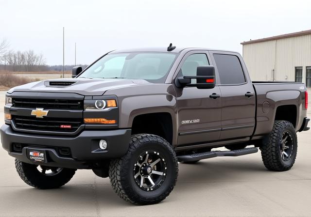 Stock Chevy Silverado with a factory bumper.
