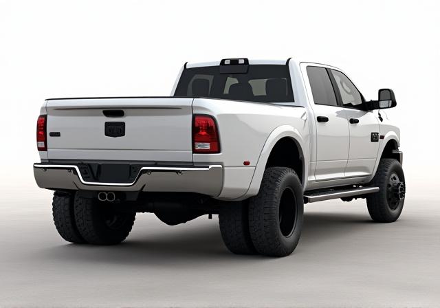 Stock Ram 3500 dually truck with an empty bed.